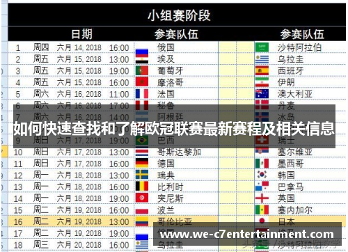 如何快速查找和了解欧冠联赛最新赛程及相关信息